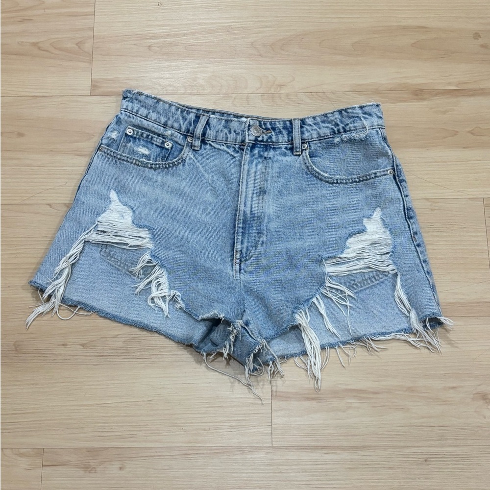 Zara Light Blue Distressed Jean Shorts